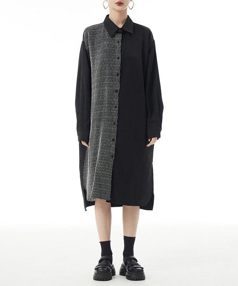 Herringbone Panel Shirt Dress
